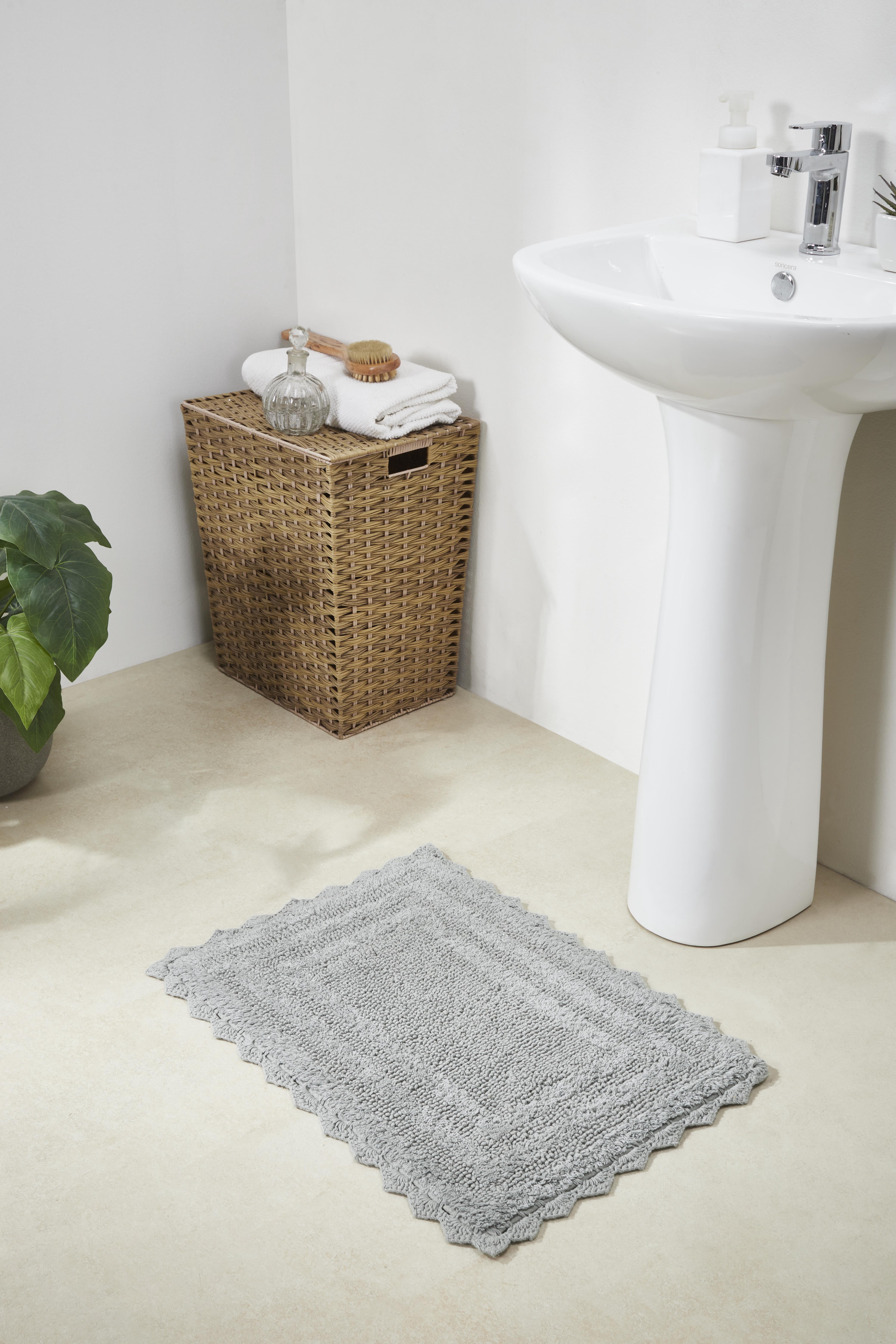 Better Trends 2 Piece Bathroom Rugs Set 100% Cotton, Soft Tufted Bath Mat, Water Absorbent & Reversible Bath Rug (Gray) Lilly Crochet Collection