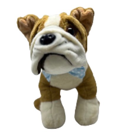 Buddy Bulldog 16 inch Plush Toy with with Blue Polka Dot Bow Tie | Sleek and Stylish Accessory for Kids’ Playtime, Plush Collections, and Unique Gifts
