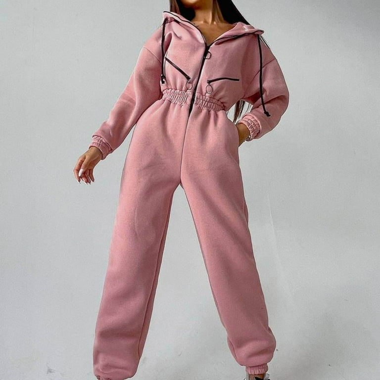 UDIYO Women s Casual Sweatsuit Jumpsuit Block Pocket Hooded Top