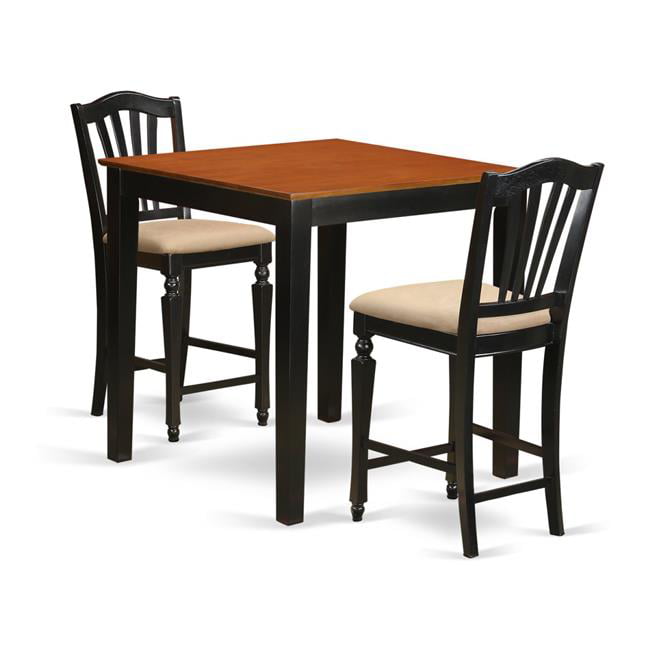 Pub High Top Table & 2 Kitchen Chairs, Black Finish ...