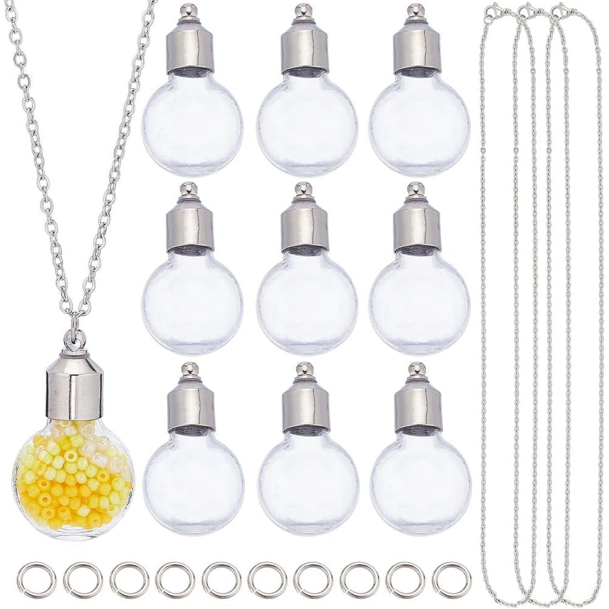1 Box DIY 10 Sets Vial Necklace Making Kit Glass Vial Pendant Screw Bottle Caps Wish Bottles Hourglass Memorial Keepsake Cremation Ashes Holder Memory Container for Jewelry Making Kits DIY