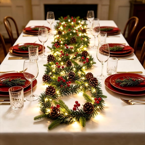 Clearance! 2.6M 8.5FT Extra Long Lighted Christmas Garland Farmhouse, Pinecone Berry Glowing Pine Vine, Festive Holiday Mantel Wall Staircase Decor