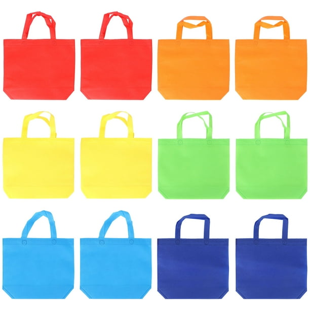 12pcs Non woven Bags Reusable Kids Carrying Shopping Grocery Tote Bags for Party Favors Gift with Bottom Supports Assorted Colors