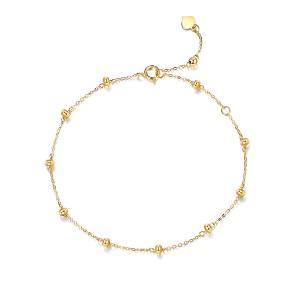 14K Solid Gold Bracelets for Women Yellow Gold Bead Thin Chain Bracelet Jewelry Gifts for Birthday Christmas 6.5 2 inch