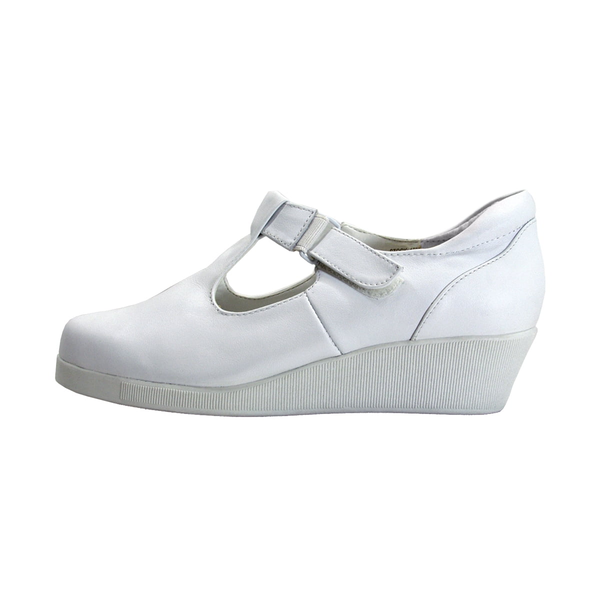 24 HOUR COMFORT Reanne Women's Wide Width T-Strap Leather Shoes WHITE 10