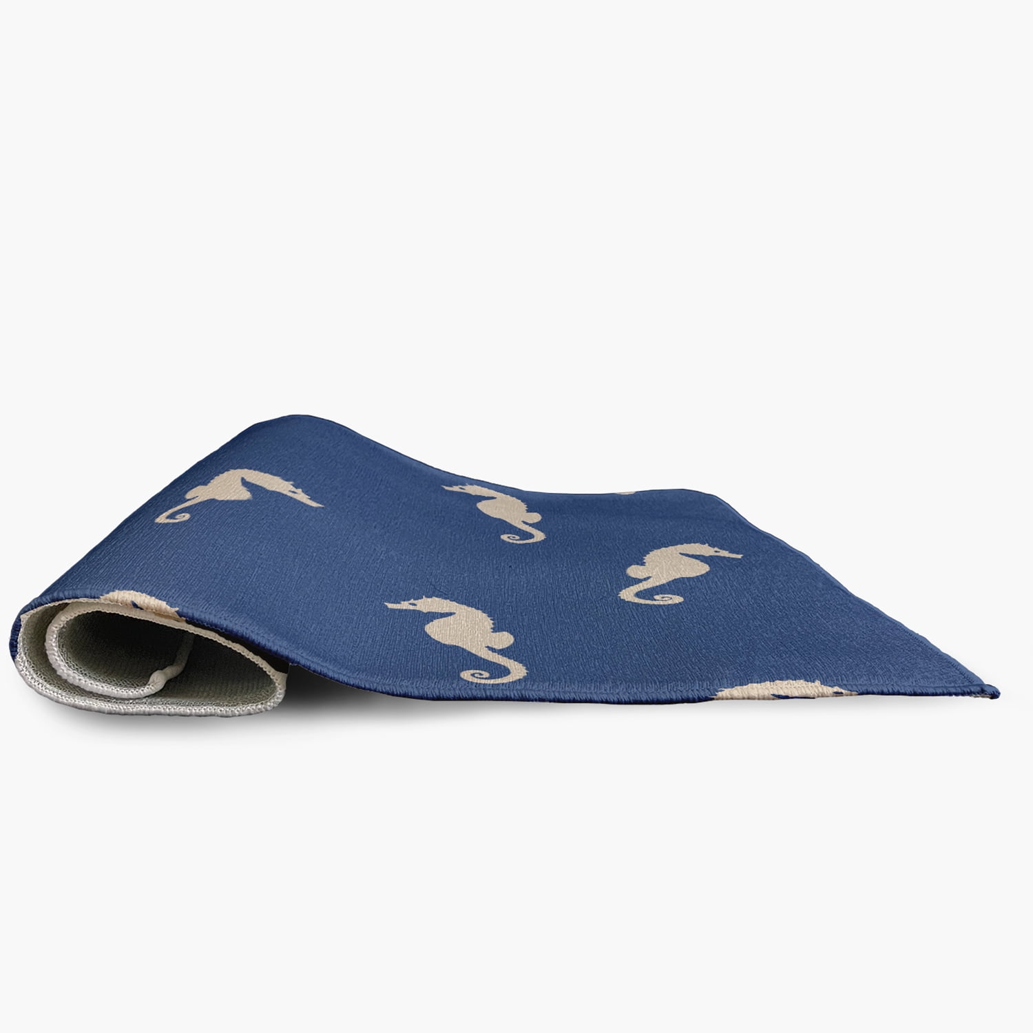 5' Round Simply Daisy Sea Horses Beach Style Chenille Area Rug, Nautical Navy