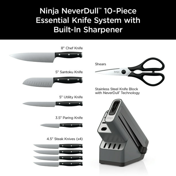 Ninja Foodi NeverDull Essential Knife Set, 10-Piece with Sharpener