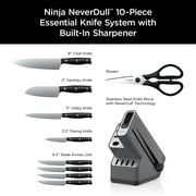 Ninja NeverDull Essential 10-Piece Knife System with Built-In Sharpener, Stain & Rust Resistant, K12010, Black and Gray
