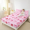 thumbnail image 4 of Feelyou Princess Pink Bowknot Full Size Sheets, Cartoon Strawberry Bed Sheets, Teens Kids Girls Women Sheet Sets, Ultra Soft Bedroom Decor, 4 Pieces, 4 of 7