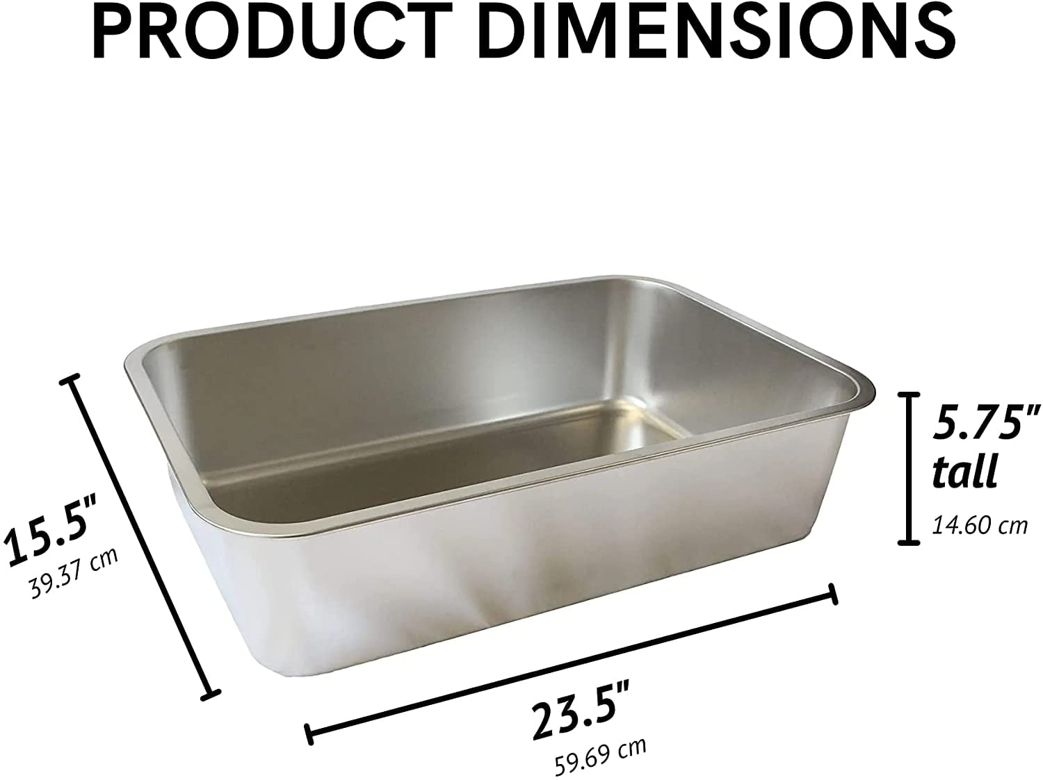 Midlee Stainless Steel Cat Litter Box- XL Size- 23.5" x 15.5" x 5.75"