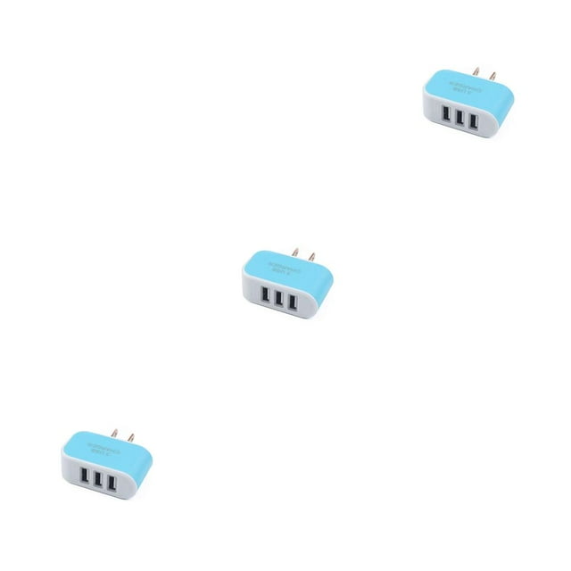 bedienty Wall Charger 3 Port Plug Small Lightweight USB Power Adapter Portable Safe Phone Charging Cell Cameras Gift Mobile Blue 3Set