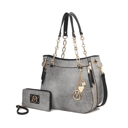 MKF Collection Lina Tote Bag & Wallet Set, Vegan Leather Denim look Shoulder Bag Handbag Purse by Mia K