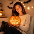 thumbnail image 6 of Plastic Pumpkins,Jack O Lantern,LED Carved Halloween Pumpkin Light,Warm White Glowing Plastic Jack O Lantern Indoor Outdoor Home Porch Yard Party Decor(Orange-A 13.77*9.84*9.84in), 6 of 6