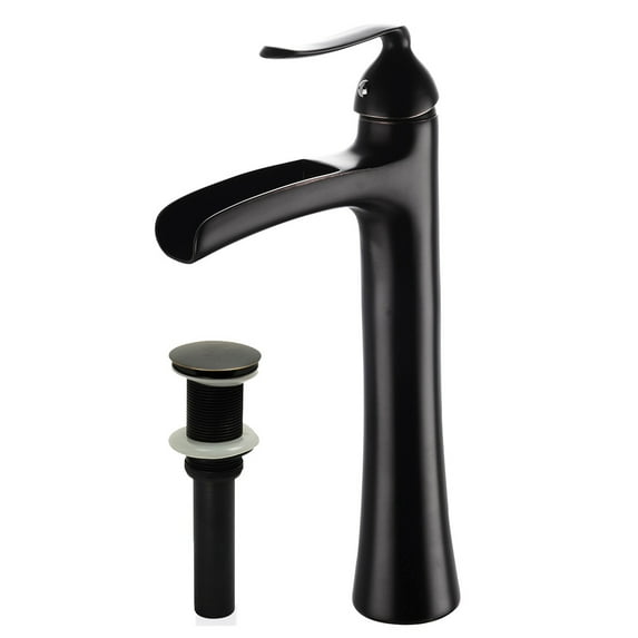 Wovier Oil Rubbed Bronze Waterfall Bathroom Sink Faucet with Supply Hoses and Drain,Single Handle Single Hole Vessel Lavatory Faucet,Basin Mixer Tap Tall Body Commercial,Black
