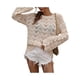 thumbnail image 3 of Txlixc Mujeres Trendy Hollow-Out Tops, Crochet Color sólido Cuello redondo Manga larga Punto Tops con puños acampanados para damas Txlixc  Moda, 3 of 9