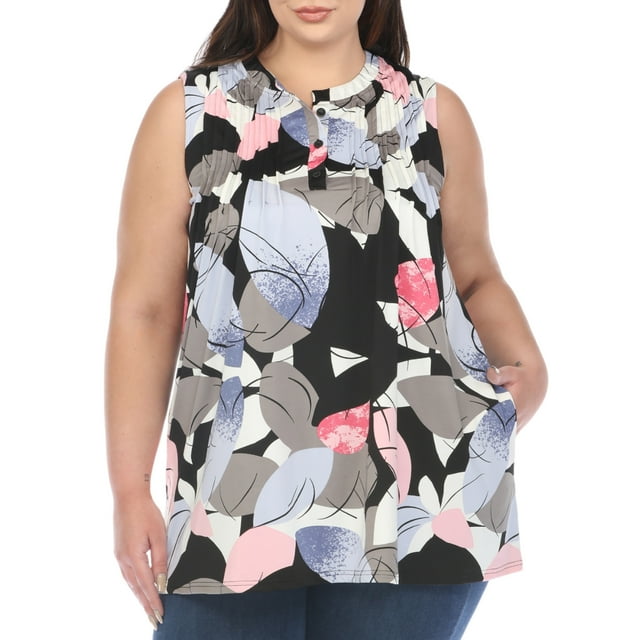 White Mark Tunique Sans Manches à devant Plissé pour Femme Grande Taille