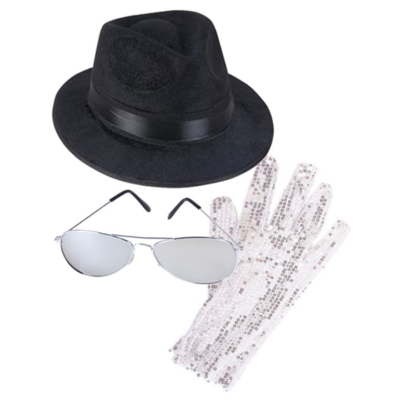 MJ King Of Pop Costume Bundle With Fedora Hat Glove And Sunglasses