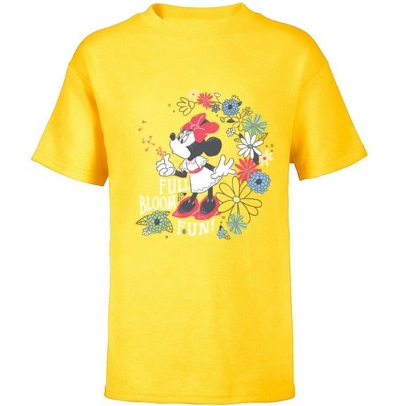 Disney Minnie Mouse Full Bloom Fun! Flowers Botanical Garden - Short Sleeve T-Shirt for Kids - Customized-Yellow