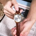 thumbnail image 3 of Reloj De Cuarzo Hombre Lige LG8970 Pulsera De Cuero Correa Marrón Bisel Dorado Fondo Blanco Quartz 3 ATM 22mm Anchura Wristwatch, 3 of 8