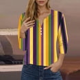 thumbnail image 2 of Moxiu Women's Mardi Gras Shirts New Orleans Carnival Theme Shirts 3/4 Sleeve Henley Buttons V Neck Blouse Tshirt Parade Costume Tops 2025 Yellow,S, 2 of 5