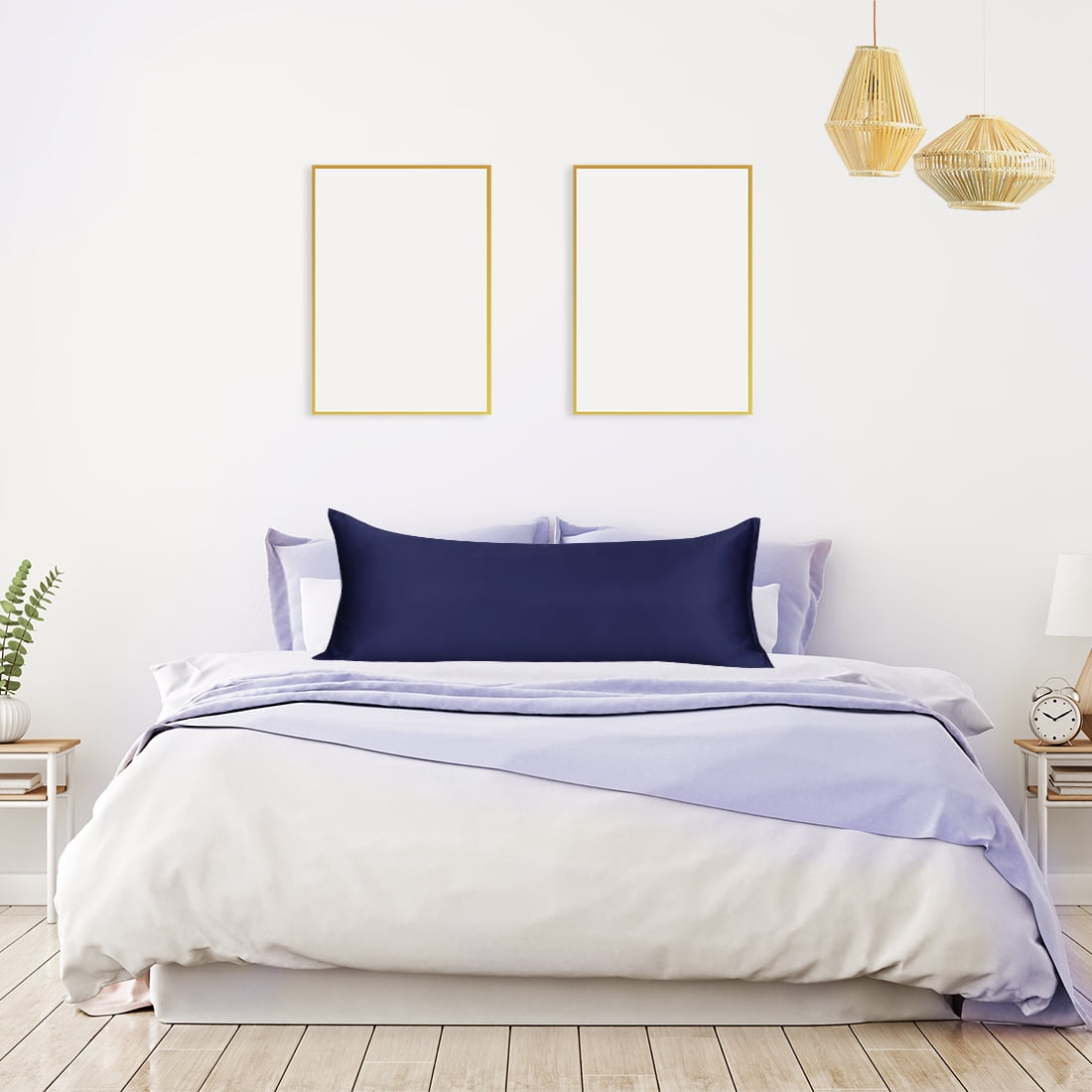 Unique Bargains 2 Pack Silky Satin Body Pillow Cases Navy 21" x 48"