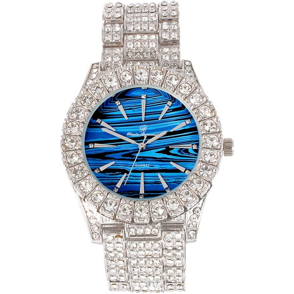 Bling'ed Out Money Moves with This Rollie Look - Unique Marbleized Abstract Design Color Dial - Men's Watch - ST10327 RN (ST10236 Marble Blue Silver)