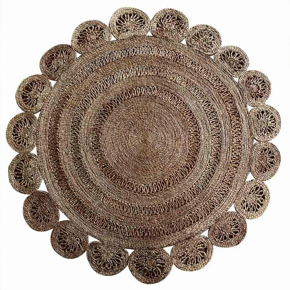 Hand Woven Jute Eco-Friendly Area Rugs - 4'X4', Round Shape, Beige Color, Oriental Pattern, High Pile, Natural Fiber, Outdoor Indoor Handmade Area Rugs For Living Room, Bed Room (J00002)