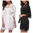 thumbnail image 7 of Women´s Silk Satin Robe Bride Bridesmaid Dress Wedding Kimono Bathrobe Sleepwear Silk Dress Pajamas Lace Stitching Sexy Half Sleeve Pajamas Nightdress Lingerie,Black,XXL, 7 of 7