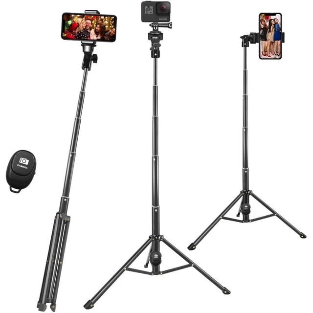 Selife Stick, 57 Inch Phone Tripod for iPhone Camera, Extendable Cell Phone Tripod with Bluetooth Remote & GoPro Mount & Holder & Carry Bag, Heavy Duty Aluminum Lightweight Adjustable - 57-Inch