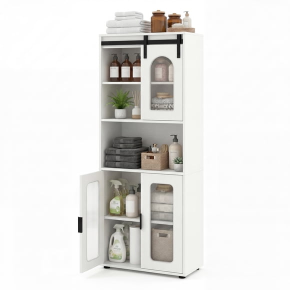 Giantex athroom Floor Cabinet, Freestanding Linen Storage Organizer , Pantry Cabinet, White