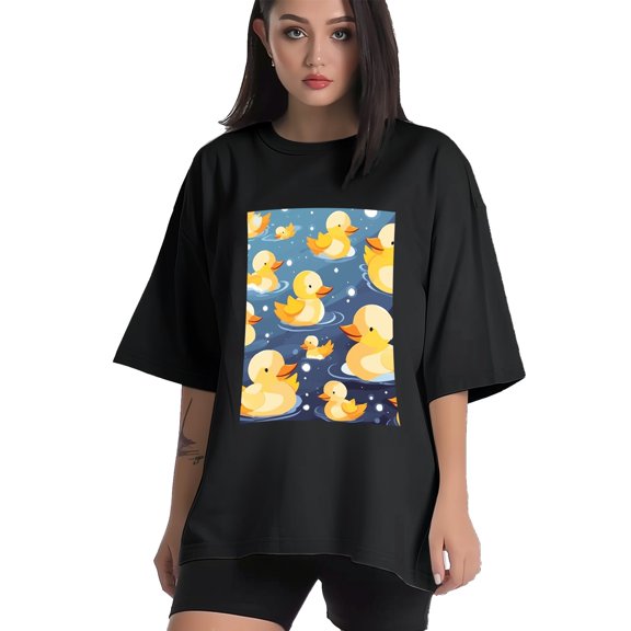 Plus Size Shirt for Women Black Tops for Women Short Sleeves Shirt for Women Cute Ducks T Shirt Crewneck Shirt for Women XS