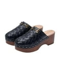 thumbnail image 2 of Sam Edelman Hallee Black Leather Rounded Closed Toe Woven Slip On Fashion Clogs (Black Leather, 7), 2 of 5