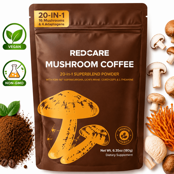 Mushroom Coffee Organic Instant Coffee Blend with 20-Ingredient Mushroom Complex, 2000mg Mushroom Blend, Lion's Mane, Cordyceps, Reishi & Chaga, Organic Mushrooms, No Added Sugar