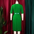 thumbnail image 6 of AURA Plus Size V Neck Pleated A Line Midi Dress High Waist Elegant Summer 2024 Office African Style Dress with Belt, 6 of 10