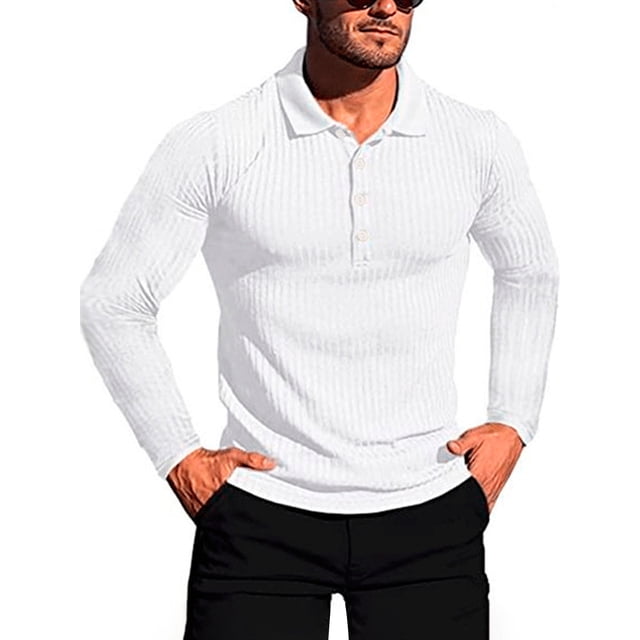 Sunloudy Men's Spring Autumn Casual Shirts Solid Color Long Sleeve Lapel Tops Button Shirts for Party