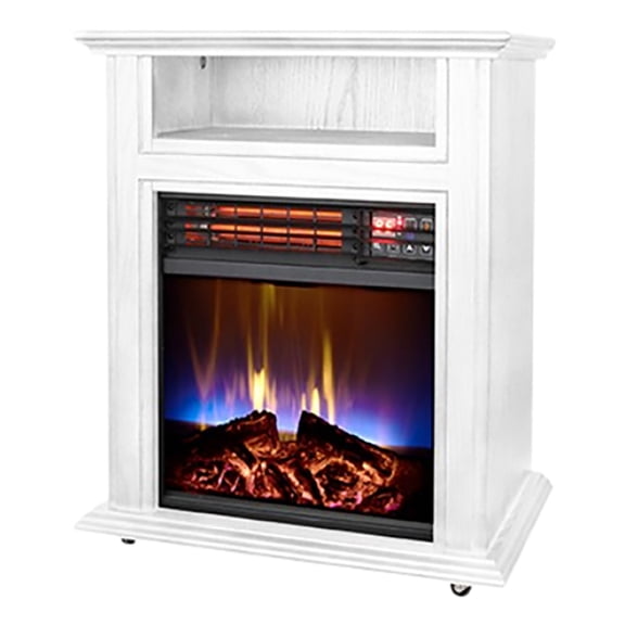 Comfort Glow Mobile Electric Quartz Fireplace Heater with Blower, 1,500 Watts, 5,120 BTUs, Tri-Color Flame Effect, Remote, 6-Ft. Cord , White