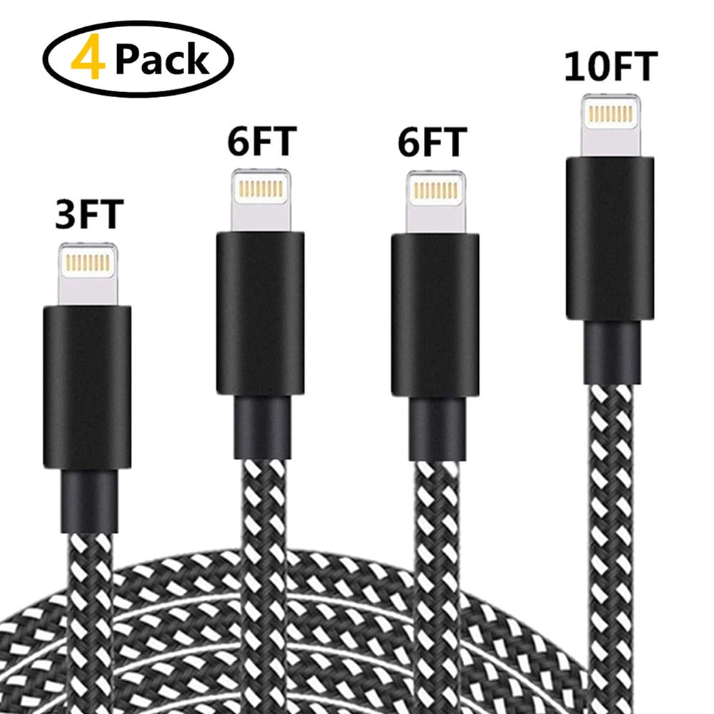 Black iPhone Charger Cable 3Pack 3FT+6FT+10FT Extra Long Nylon Braided USB Charging&Syncing Cord Compatible iPhone Xs Max/XS/XR/X/8/8Plus/7/7Plus/6S/SE iPod iPad Air Pro Cablex iPhone Charger 