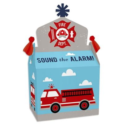 Fired Up Fire Truck - Treat Box Party Favors - Firefighter Firetruck Baby Shower or Birthday Party Goodie Gable Boxes - Set of 12
