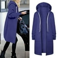 thumbnail image 2 of Luwomo Womens' Jackets Fall Winter Solid Color Drawstring Hooded Long Sleeve Zipper Loose Fit Coat with Pockets Tops Purple,2XL, 2 of 6