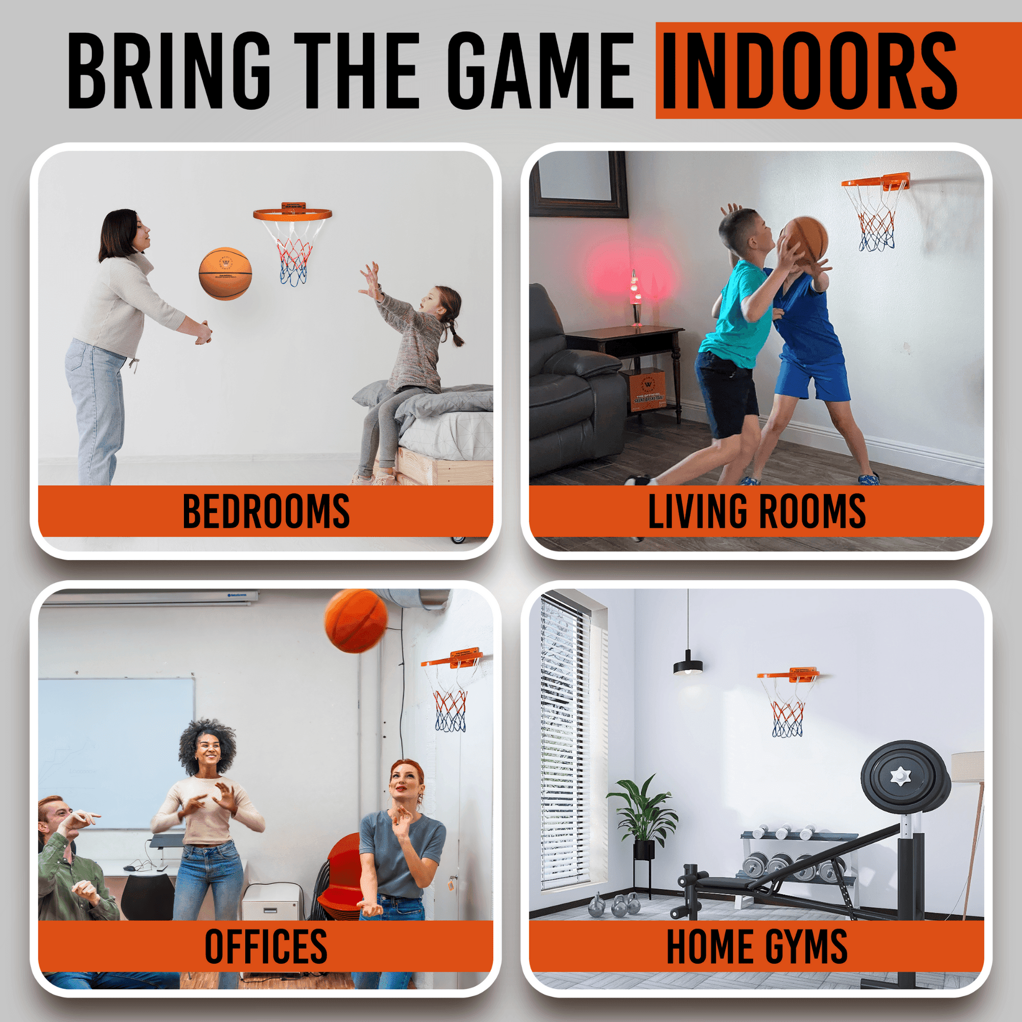 WAWAWEWA The Official Silent Basketball Hoop Indoor – Large Plastic Wall-Mounted Quiet Practice Hoop for Shooting & Skill Training (for Use with Silent Basketballs Only) – Adhesive or Screw Install