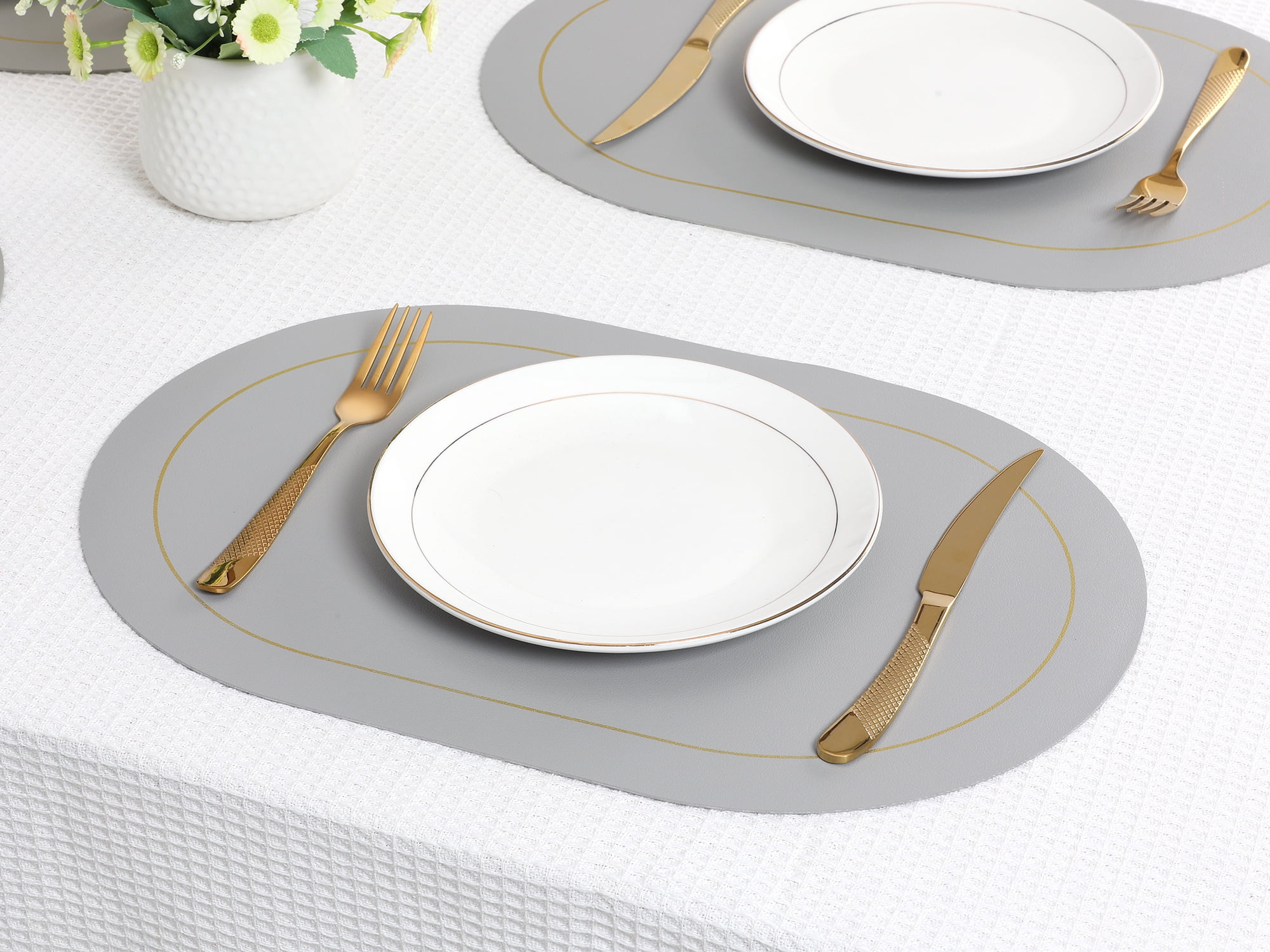 Unique Bargains Set of 6 Faux Leather Placemats Gray