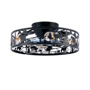 Dayu 20 Inch Matte Black Rustic Flush Mount Wildlife Forest Caged Enclosed Ceiling Fan with Light and Remote Control