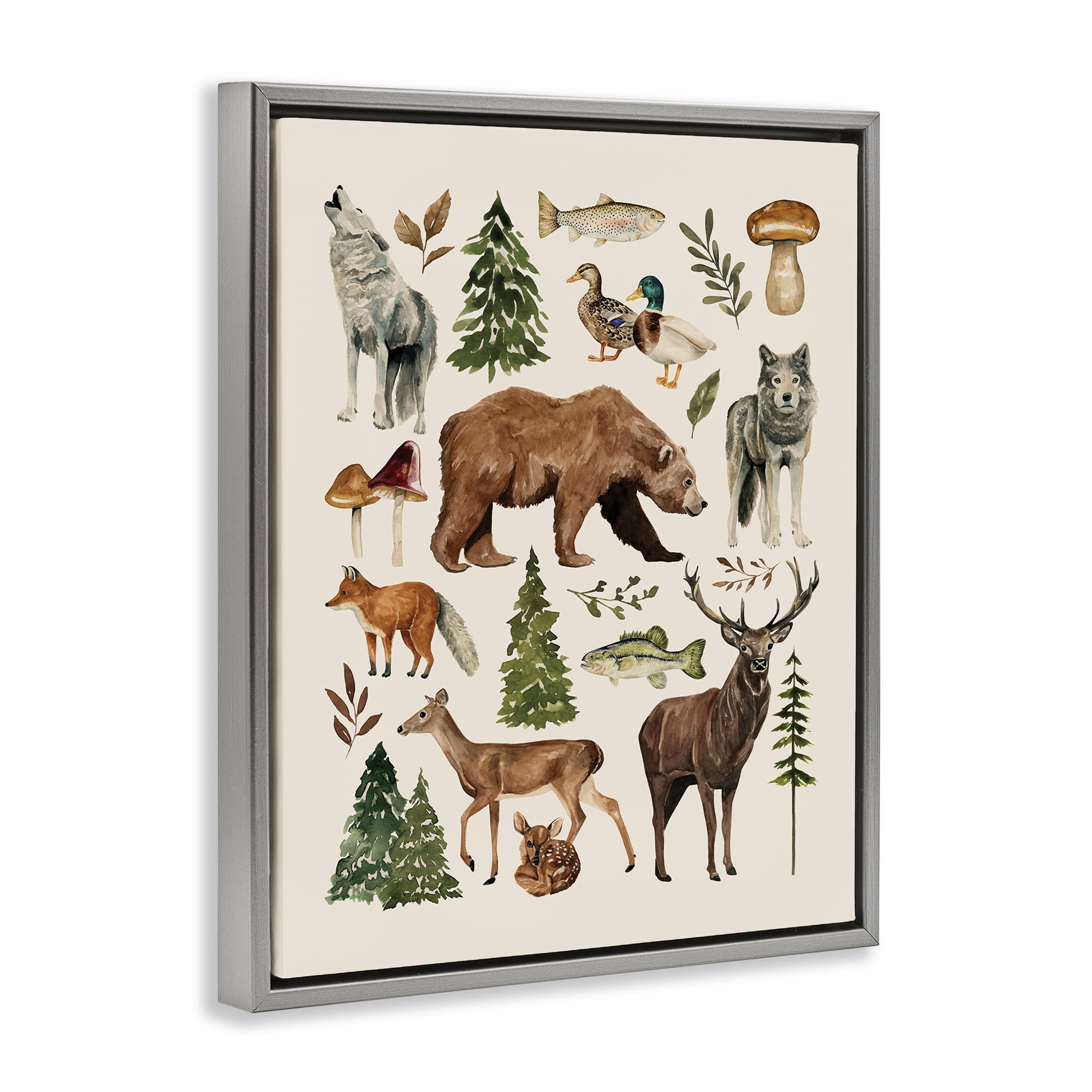 Stupell Industries The Wild Wood Animals Gray Framed Floater Canvas Wall Art, design by Bethany Sandoval
