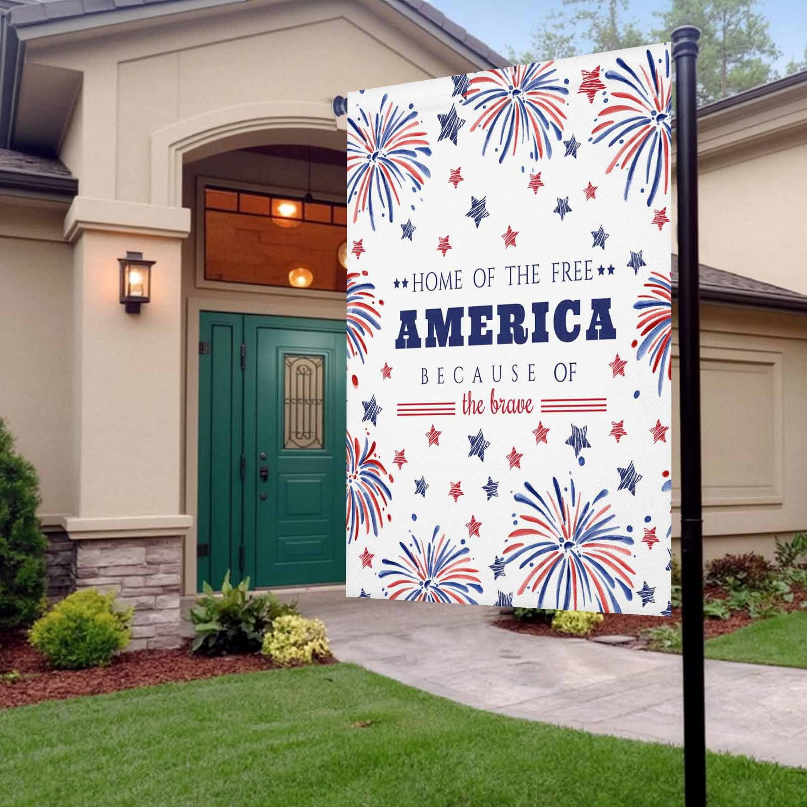 4th of July Garden Flags Patriotic Stars Fireworks Garden Flag Double Sided Welcome Flag Free USA Flag Independence Day Yard Flags for Outdoor Lawn Porch Memorial Day Holiday Decor 28x40 Inch