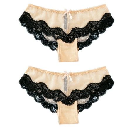 

Kripyery 2Pcs Women Sexy Lace Patchwork See Through Bow Low Waist Elastic Briefs Panties