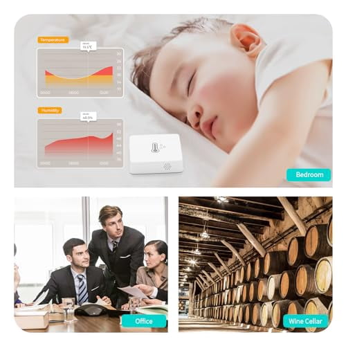 RibRave Zigbee Temperature and Humidity Sensor Lite,Smart Thermometer and Hygrometer, Hub Required,Compatible with Echo Devices with Zigbee Hub Built-in,Home Assistant,SmartThings,Homey,Hubitat