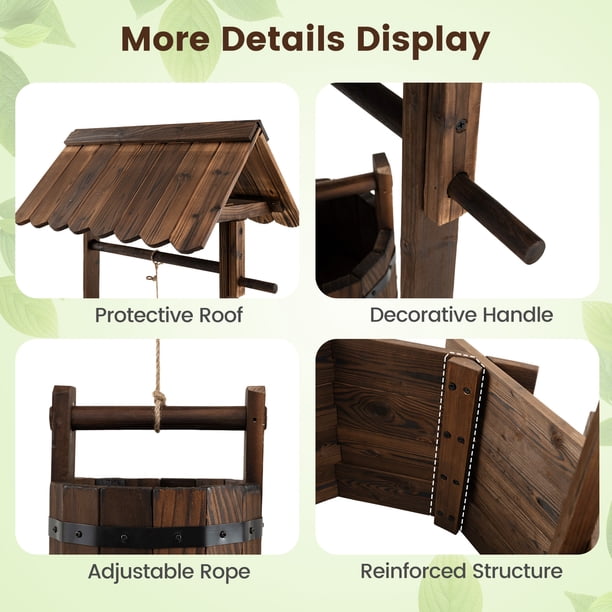 Costway Wooden Wishing Well - Tall plant pots for nurseries