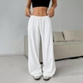 thumbnail image 4 of Wide Leg Pants Women Solid Color Long Pants No Pockets Elastic Waistband Wide Leg Flirty Loose Fitting Casual Pants, 4 of 6