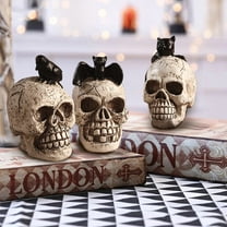 Halloween Horror Skull Indoor Decorations, 3-Piece Halloween Figurines (Including Cat, Bat, and Raven Skull Designs)