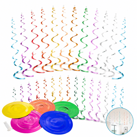 Artrylin 36 Pcs Colorful Ceiling Swirl Decorations, Hanging Foil Streamers with Glitter Paper Fans for Party Supplies, Wedding, Birthday, Graduation, Thanksgiving & Holiday Celebrations